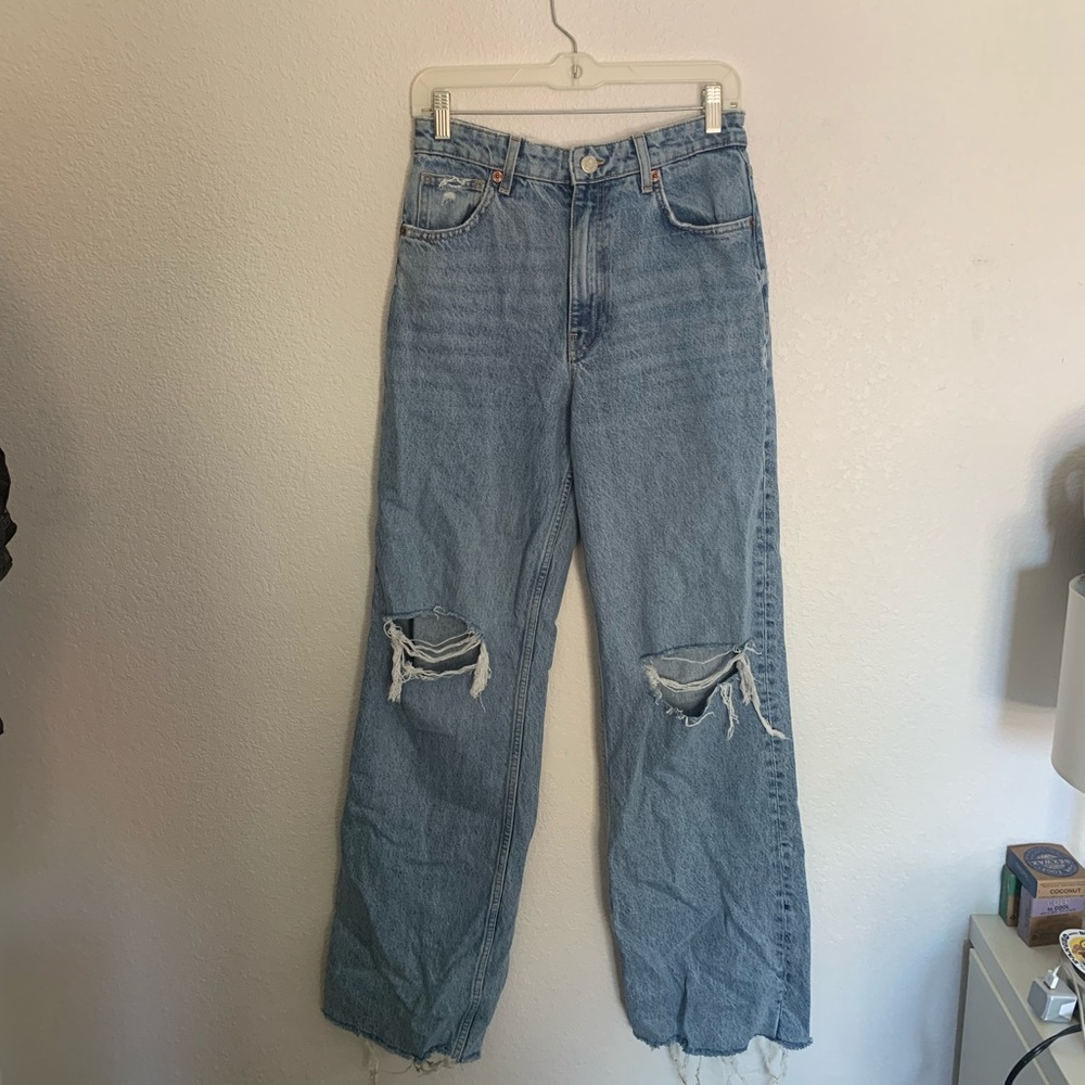 Zara Ripped Wide Leg Jeans